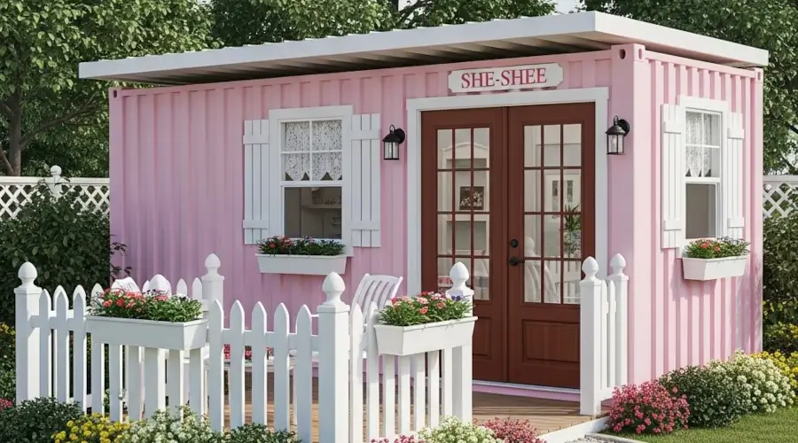 Shipping container transformed into a she-shed