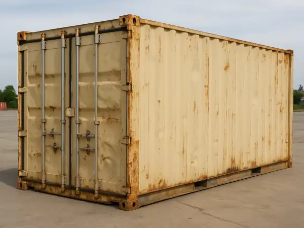 Standard, used, stackable ISO shipping containers capable of being stacked and lifted.