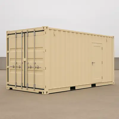 Container with custom pedestrian man door