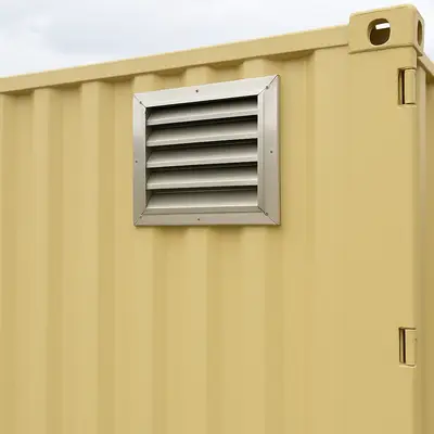 Container with louver vent exterior
