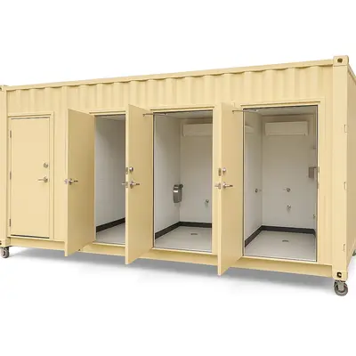 Modular Container restroom interior with sink and toilet