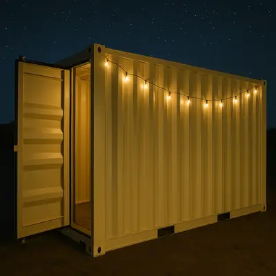 Container with string lights