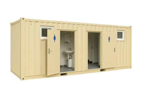 Modular Container restroom with plumbing connections