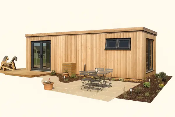 Container with wood cladding